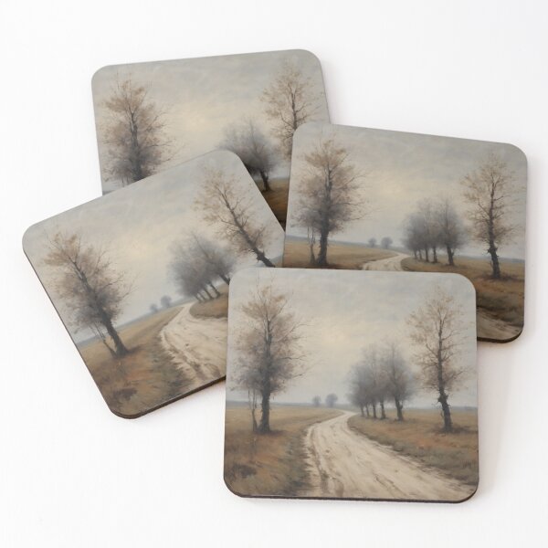 Item preview, Lonely Country Road in Fog – Atmospheric Landscape Painting designed and sold by Visualynx.