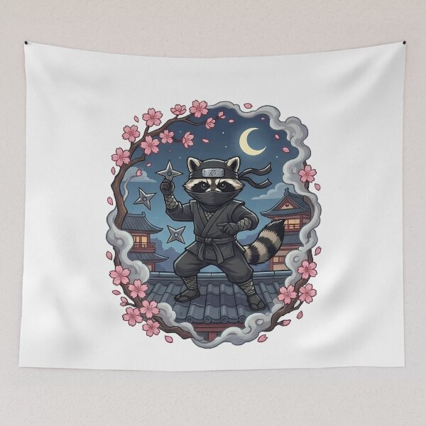 Item preview, Stealthy Raccoon Ninja Moonlit Sakura Night designed and sold by k3rstman1.