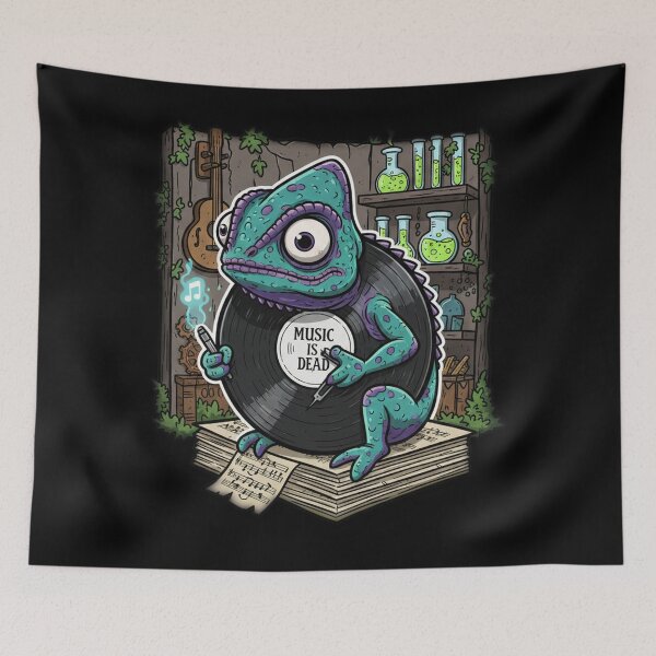 Item preview, Music Is Dead Gecko Dark Music Illustration designed and sold by RebellDancer.