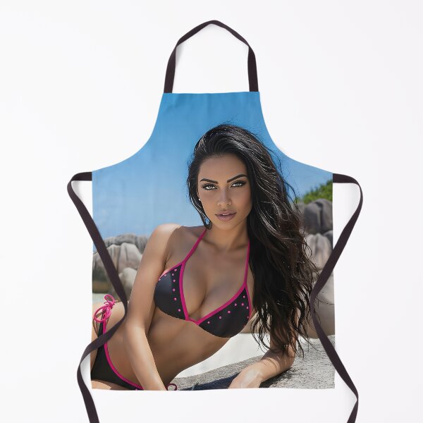 Item preview, Tropical Rose – Woman in Black and Pink Bikini on Beach Rocks designed and sold by SunsetAngelsAI.