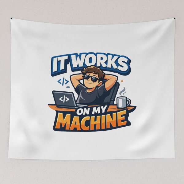 Item preview, It Works On My Machine – Funny Programmer & Developer Meme Illustration designed and sold by inaveed.