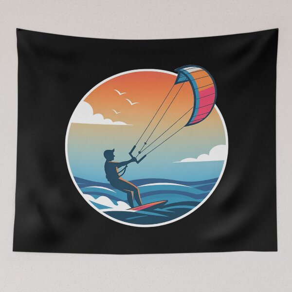 Item preview, Kitesurfing Sunset  – Bold Kite Surfer Ocean Illustration designed and sold by VividOrganica.