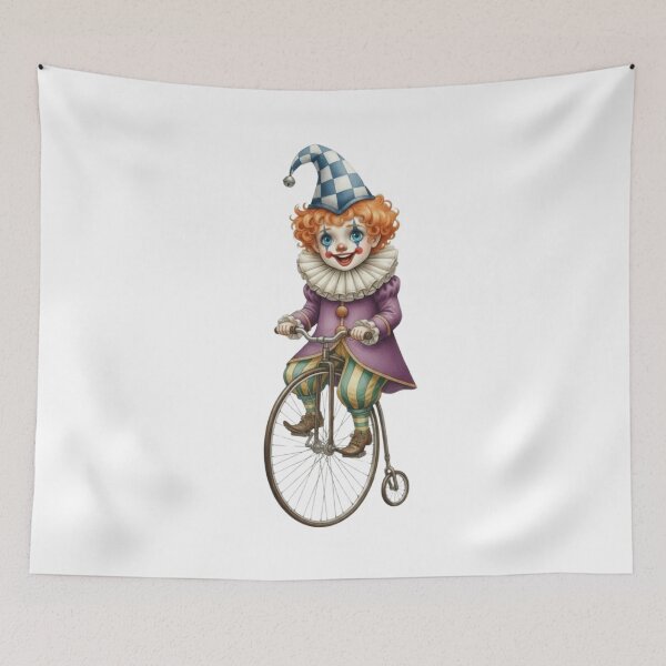 Item preview, Vintage illustration of a small smiling clown on a penny-farthing (old bicycle) designed and sold by CHRIST5000.