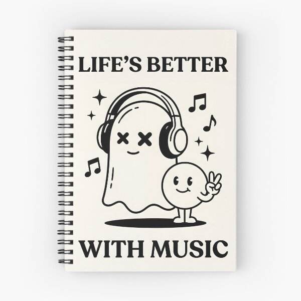 Item preview, Life’s Better With Music – Cute Ghost Headphones Funny Halloween Illustration designed and sold by AbstractAuraArt.