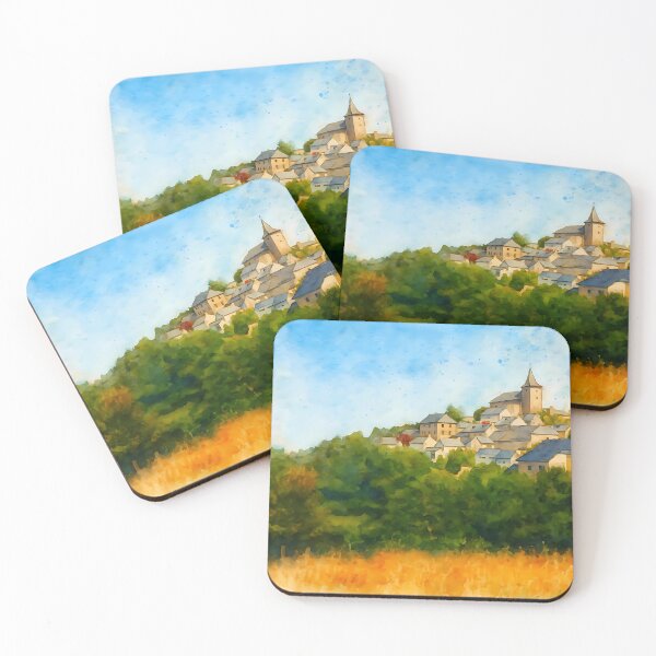 Item preview, Laguiole Village at Golden Hour – Aubrac France Watercolor Landscape designed and sold by M.ALK.Watercolor.