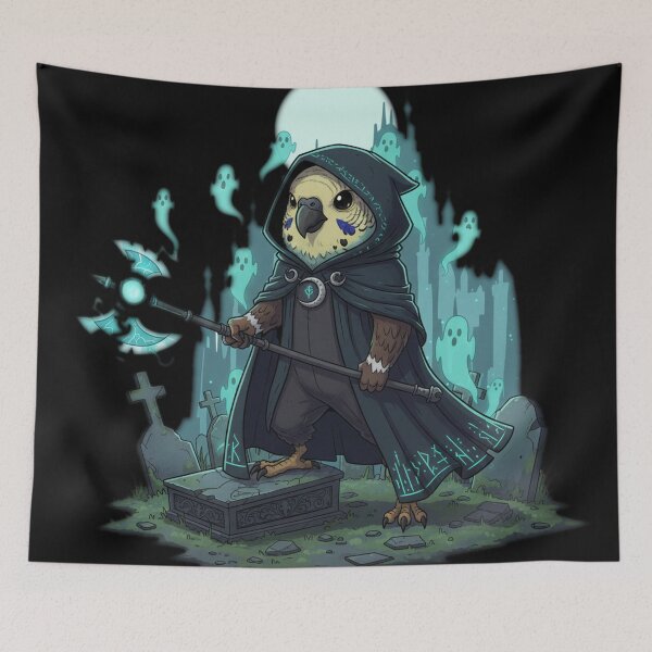 Item preview, Mystic Budgie Wizard With Glowing Ax Fantasy Art designed and sold by RebellDancer.