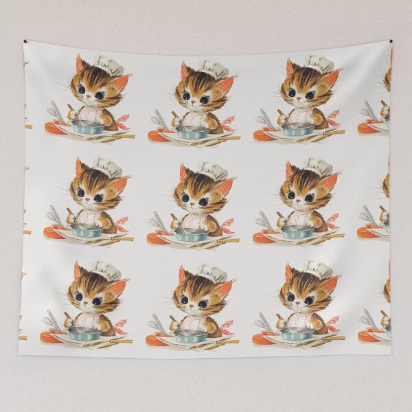 Item preview, Vintage kitten cooking designed and sold by MendaciousMina.