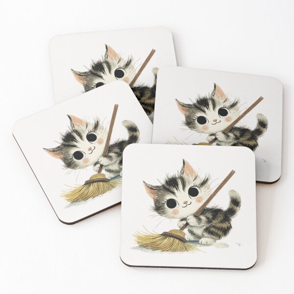 Item preview, Vintage kitten sweeping designed and sold by MendaciousMina.