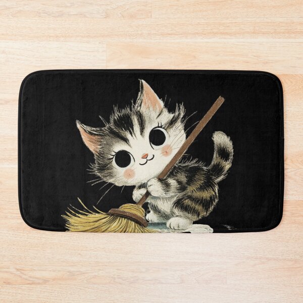 Item preview, Vintage kitten sweeping designed and sold by MendaciousMina.