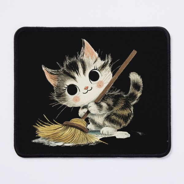 Item preview, Vintage kitten sweeping designed and sold by MendaciousMina.
