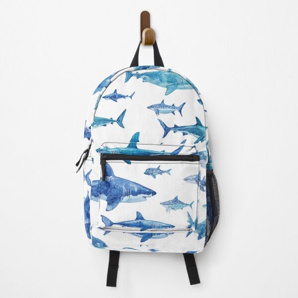 Item preview, Monochrome Blue Watercolour Sharks Ocean on White designed and sold by GrinGalore.