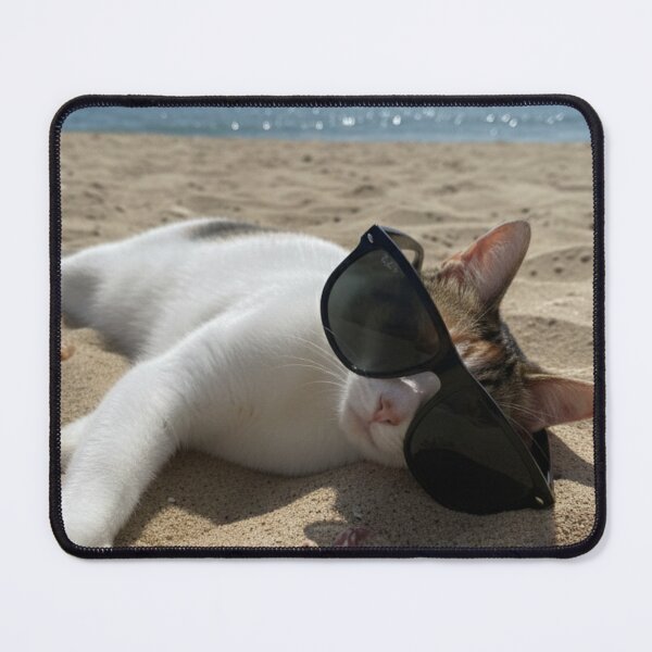 Item preview, Kitty with sunglasses laying at the beach designed and sold by Krissshop31.