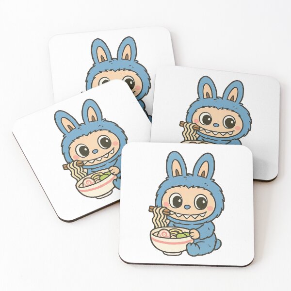 Item preview, Cute Blue Labubu Bunny Eating Ramen Illustration designed and sold by mjowsc.
