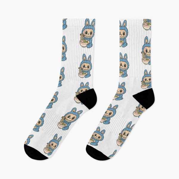 Item preview, Cute Blue Labubu Bunny Eating Ramen Illustration designed and sold by mjowsc.