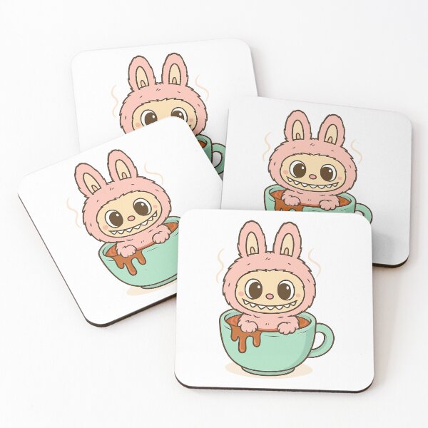Item preview, Cute Pink Labubu Bunny in Hot Drink Illustration designed and sold by mjowsc.