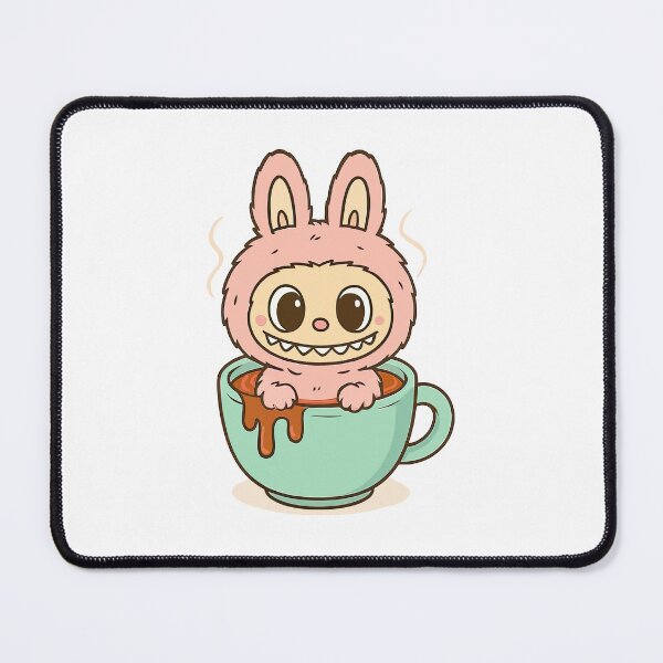Item preview, Cute Pink Labubu Bunny in Hot Drink Illustration designed and sold by mjowsc.