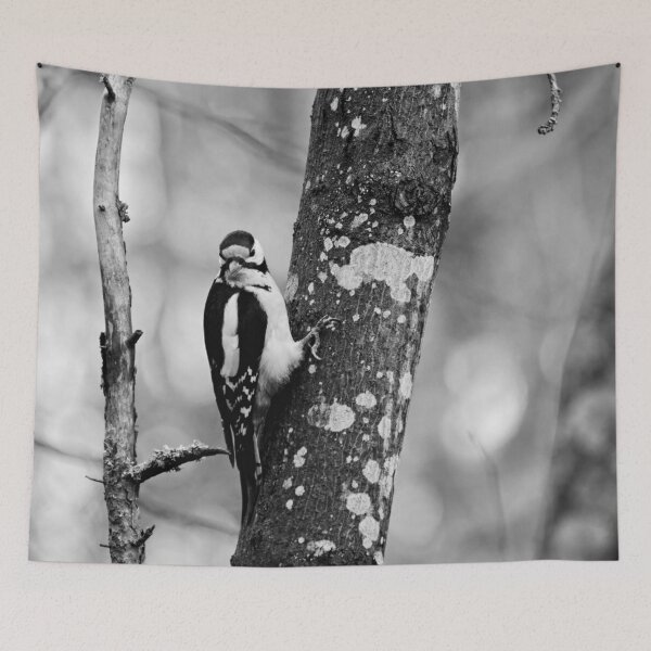 Item preview, Hey what. Great Spotted Woodpecker bw designed and sold by Jouko Lehto Photography.