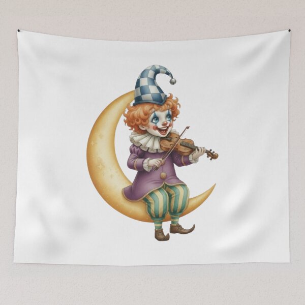 Item preview, Illustration of a clown playing the violin on a crescent moon designed and sold by CHRIST5000.