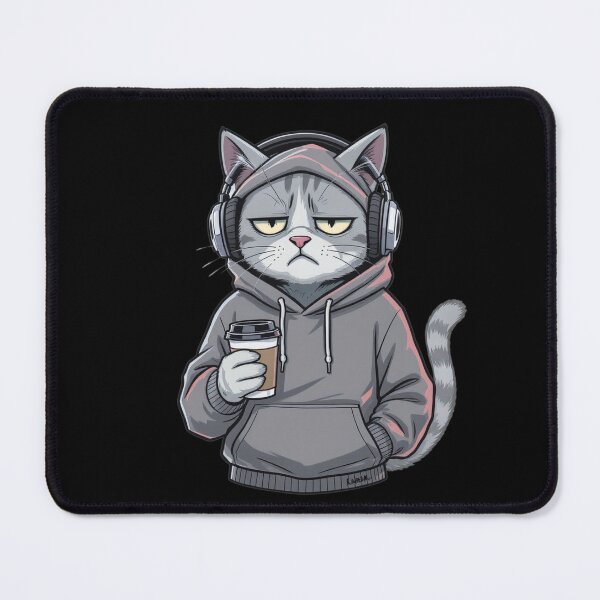 Item preview, Bored Morning Cat with Coffee – Chill Hip-Hop Hoodie Cartoon designed and sold by ColorSplash123.