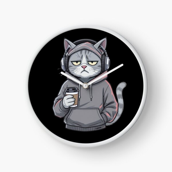Item preview, Bored Morning Cat with Coffee – Chill Hip-Hop Hoodie Cartoon designed and sold by ColorSplash123.