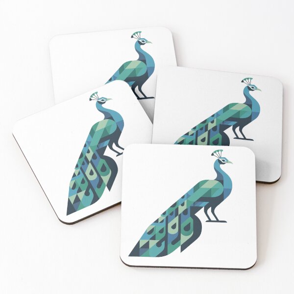 Item preview, Geometric Peacock Illustration – Modern Abstract Bird Art in Teal and Blue designed and sold by Royalsticker.