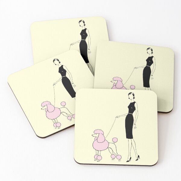 Item preview, Elegant Woman Walking Pink Poodle Minimal Fashion Illustration Chic Dog Art designed and sold by Imaginationbeyond.