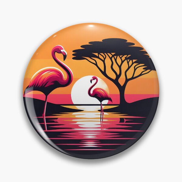 Item preview, Lesser Flamingo African Sunset - Lake Safari Nature Badge designed and sold by GREENZ0NE.