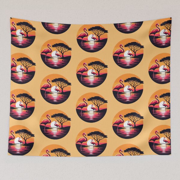 Item preview, Lesser Flamingo African Sunset - Lake Safari Nature Badge designed and sold by GREENZ0NE.