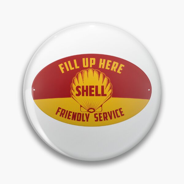 Artikelvorschau, Vintage Shell-Tankstellenschild aus Porzellan – Hier tanken. Freundlicher Service. entworfen und verkauft von CharlieDesings.