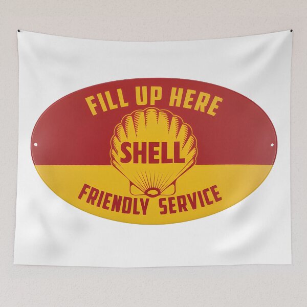 Item preview, Vintage Shell Gasoline Porcelain Sign - Fill Up Here Friendly Service designed and sold by CharlieDesings.
