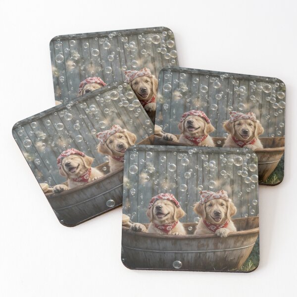 Item preview, You Make my Heart Happy Two Golden Retrievers in A Bubble Bath Rustic Tub designed and sold by Stephanie Laird.
