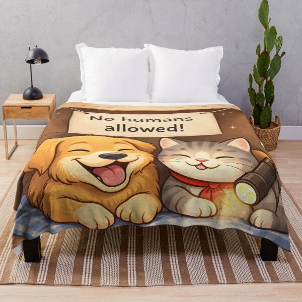 Item preview, No Humans Allowed – Cute Dog & Cat Fort Cartoon Illustration designed and sold by Furfolkz.