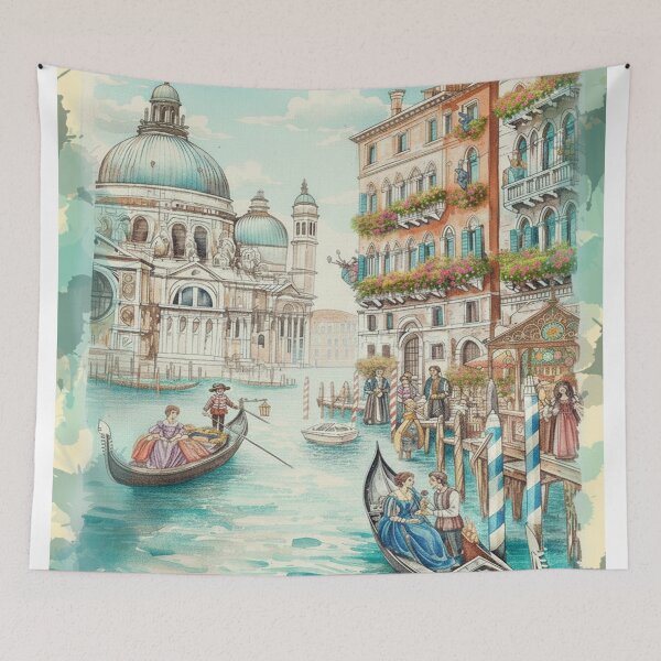 Item preview, Venice Watercolor Painting – Gondolas on the Grand Canal (Santa Maria della Salute) designed and sold by Italian Ink Studio.