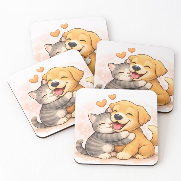 Item preview, Best Fur-Ever Hug – Cute Dog & Cat Love Cartoon Illustration designed and sold by Furfolkz.