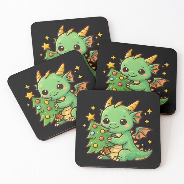 Item preview, Cute Baby Dragon Holding Christmas Tree Kawaii Art designed and sold by DrawHandArt.
