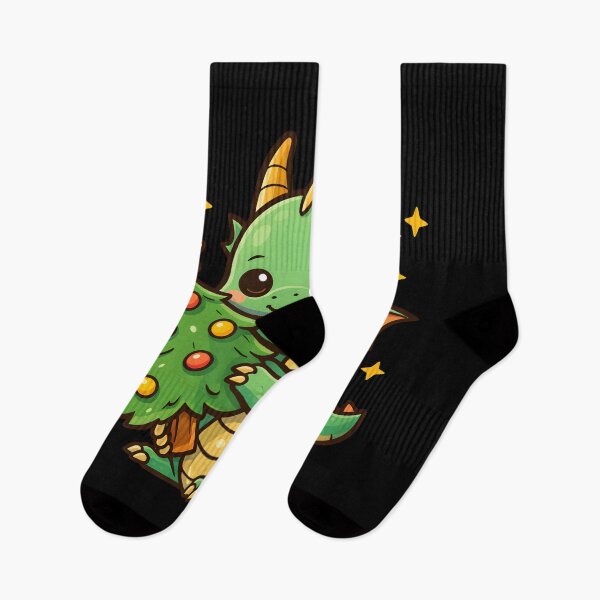 Item preview, Cute Baby Dragon Holding Christmas Tree Kawaii Art designed and sold by DrawHandArt.