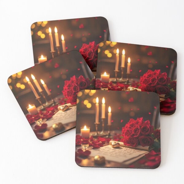 Item preview, Romantic Candlelit Table with Red Roses and Candles designed and sold by DreamyWallVibes.