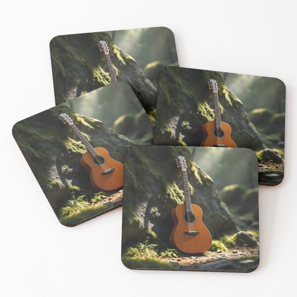 Item preview, Acoustic Guitar in a Misty Forest Scene designed and sold by DreamyWallVibes.