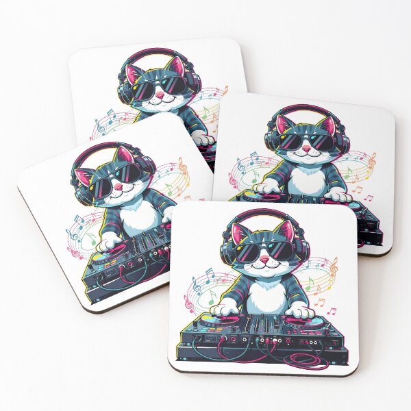 Item preview, Neon DJ cat with headphones designed and sold by worldshopcolor.