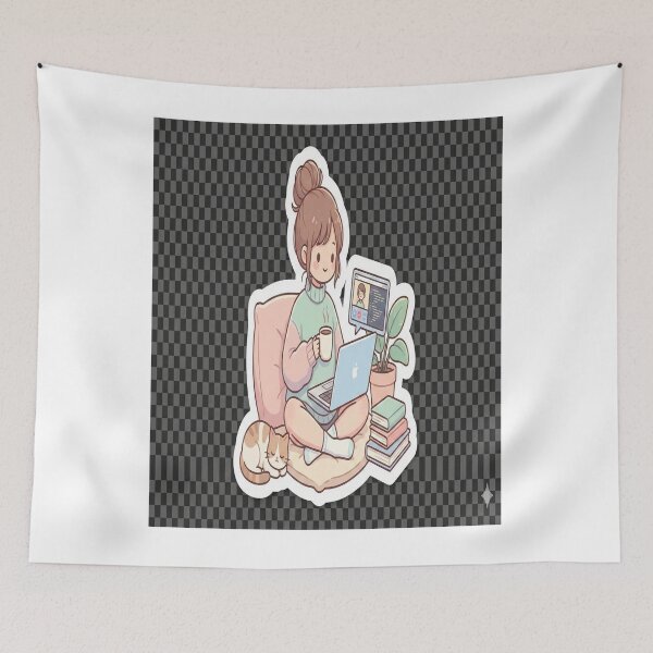 Item preview, Cute Work From Home Girl Sticker | Cozy WFH Aesthetic designed and sold by prachiuke264.