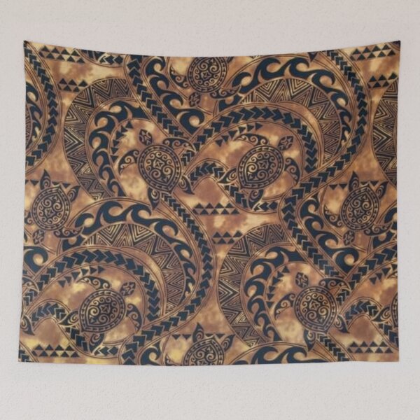 Item preview, Polynesian turtle pattern on dark wood background - Close version designed and sold by INNERHARMONY2.
