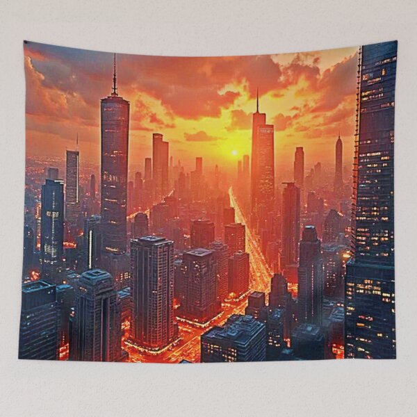 Item preview, Golden Skyline: Radiant City Sunset Art designed and sold by Health And Fitness Posts e-Store.