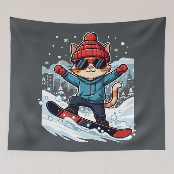 Item preview, Cool Cat Snowboarding Streetwear Illustration designed and sold by Uglyandcute.