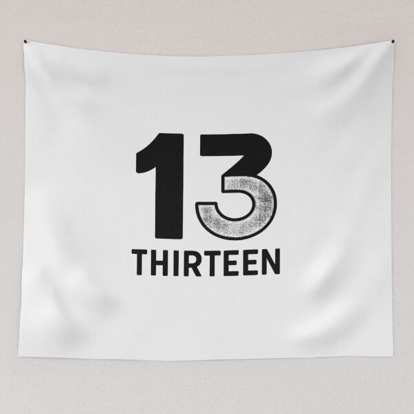 Item preview, "Thirteen" lucky number with minimalist text (black and white ver) designed and sold by Moonshroomarts.