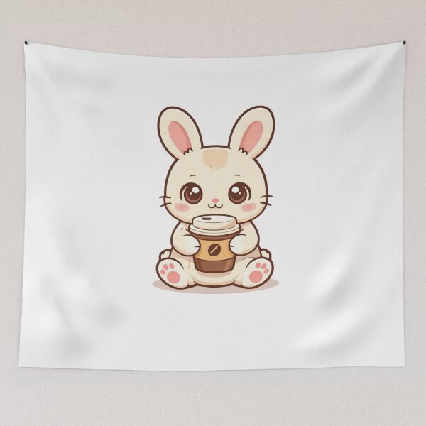 Item preview, Cute Chibi Bunny Holding Coffee Kawaii Bunny Coffee Illustration designed and sold by BShop20 – Cute Funny Tees & Gifts.