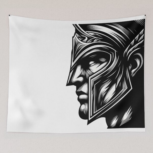 Item preview, Spartan Warrior Helmet Profile Strength Courage Art designed and sold by DrawDrip.
