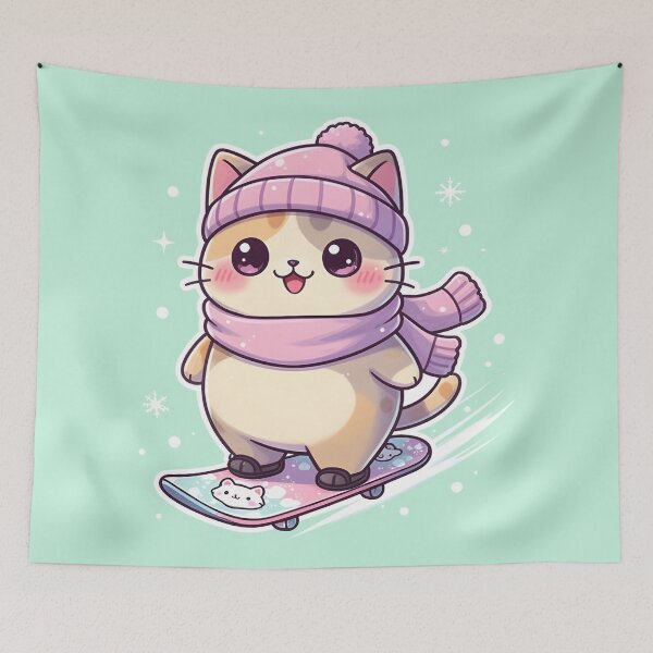 Item preview, Kawaii Cat Snowboarding Cute Winter Art designed and sold by Uglyandcute.