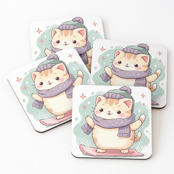 Item preview, Kawaii Cat Snowboarding Cute Winter Art designed and sold by Uglyandcute.