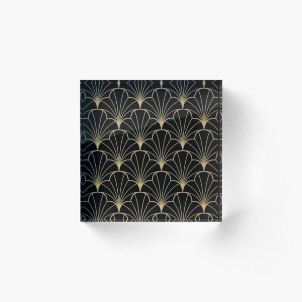 Item preview, Art Deco Gold Fan Pattern | Elegant Geometric Black Wallpaper designed and sold by Kruti Collection.
