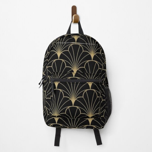 Item preview, Art Deco Gold Fan Pattern | Elegant Geometric Black Wallpaper designed and sold by Kruti Collection.